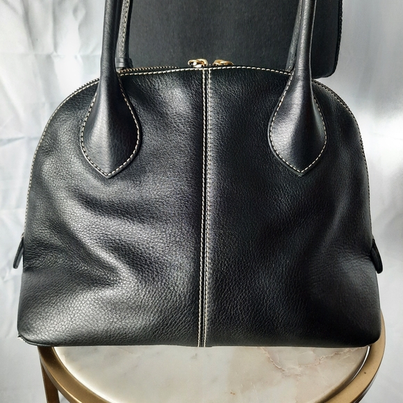 Dooney & Bourke Black Satchel Bag Domed Pebbled Leather Double Top Handle - Picture 5 of 16